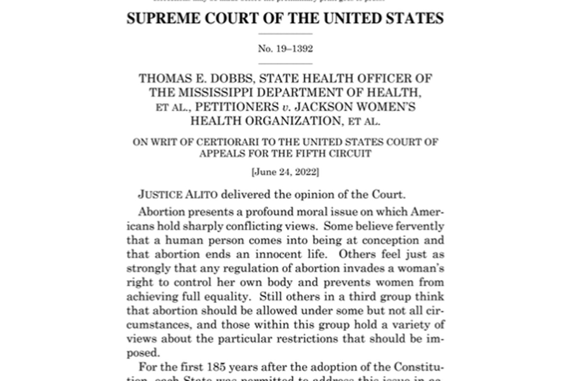 Read the Supreme Court opinion overturning Roe v. Wade